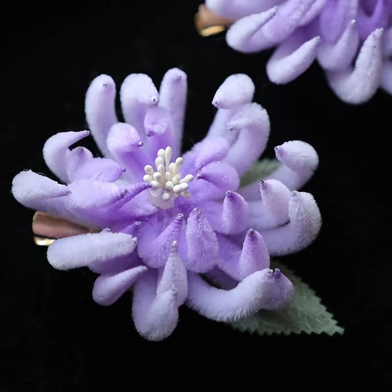国风非遗绒花古风发夹汉服古装花朵配饰发饰