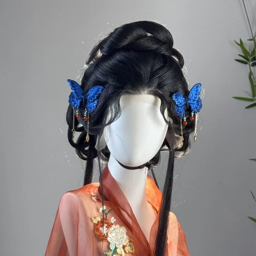 梦金陵短流苏刺绣蓝蝴蝶发夹古风流苏发夹蓝色汉服发饰中式精致