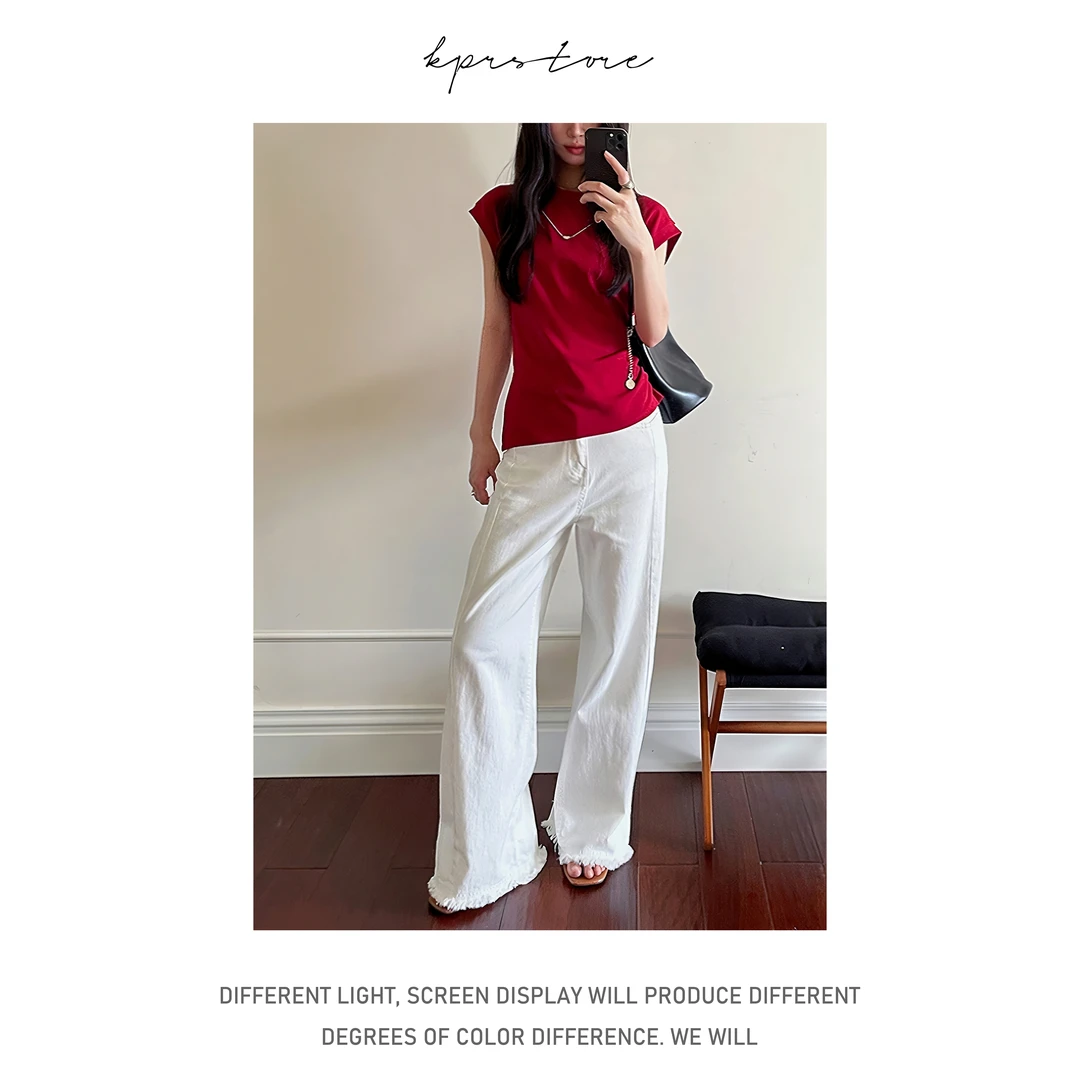 韩系通勤不规则项链T恤女夏季褶皱收腰短款上衣