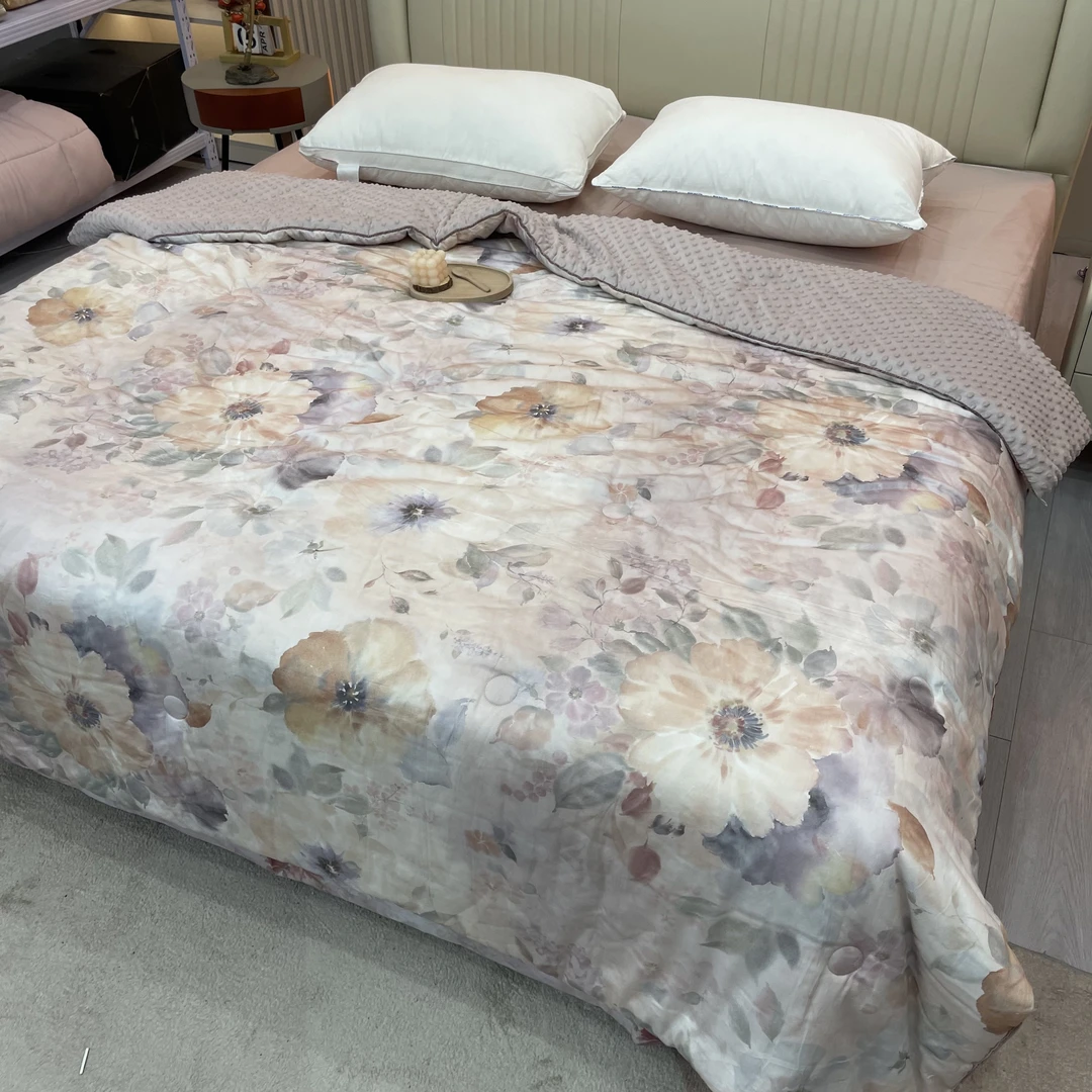 【花夜】200*230cm高端天丝贡缎婴肤绒豆豆被保暖被（约2.9kg)）