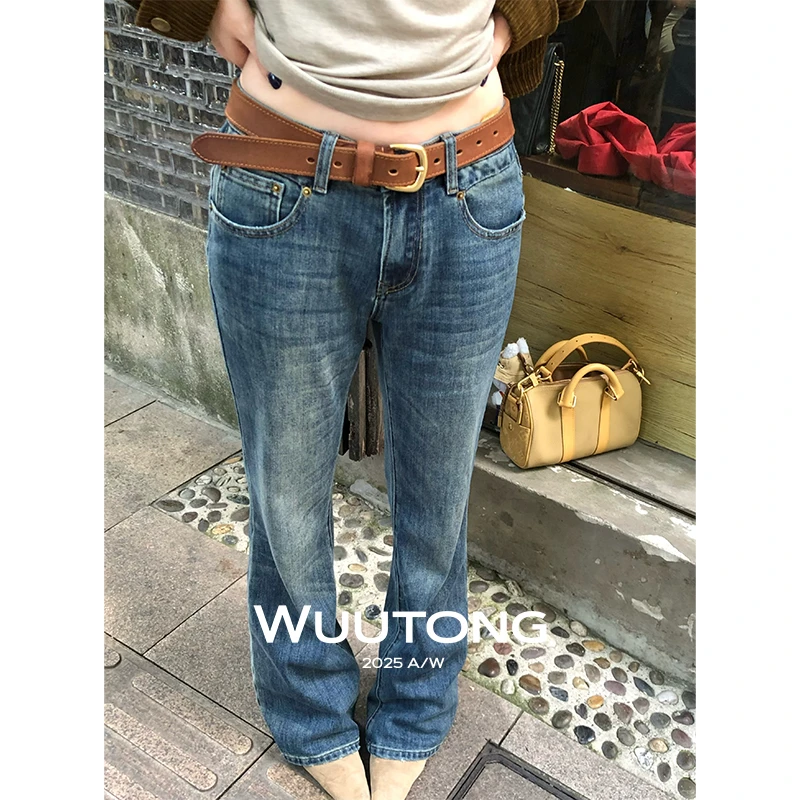 WuuTong【低腰神裤】秋季水洗复古经典显瘦直筒牛仔裤25T160