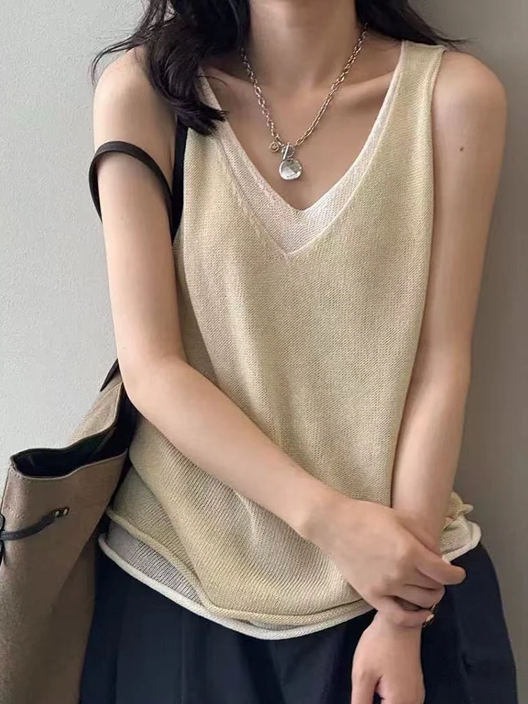 JH33107已开价 苎麻吊带背心 假两件宽松外穿内搭 通勤时尚百搭
