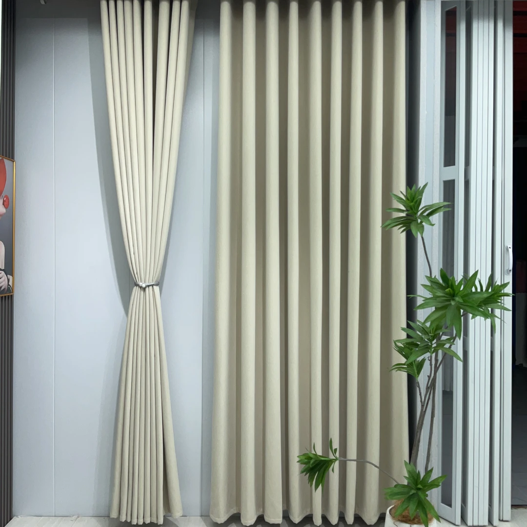 （一览芳华 雪尼尔）奶油米 现代简约 中式 奶油风 高端 纯色窗帘