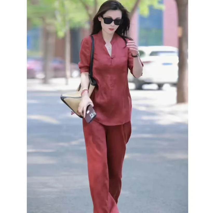 【现货】高端轻奢苎麻套装两件套高级感女妈妈高品质气质显瘦阔腿裤