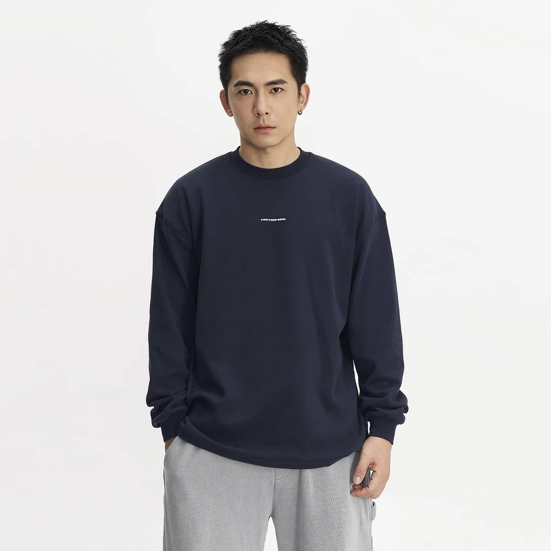 TOPTIER BRO 300g高密精梳棉抗菌长袖T恤男亲肤柔软小领口上衣