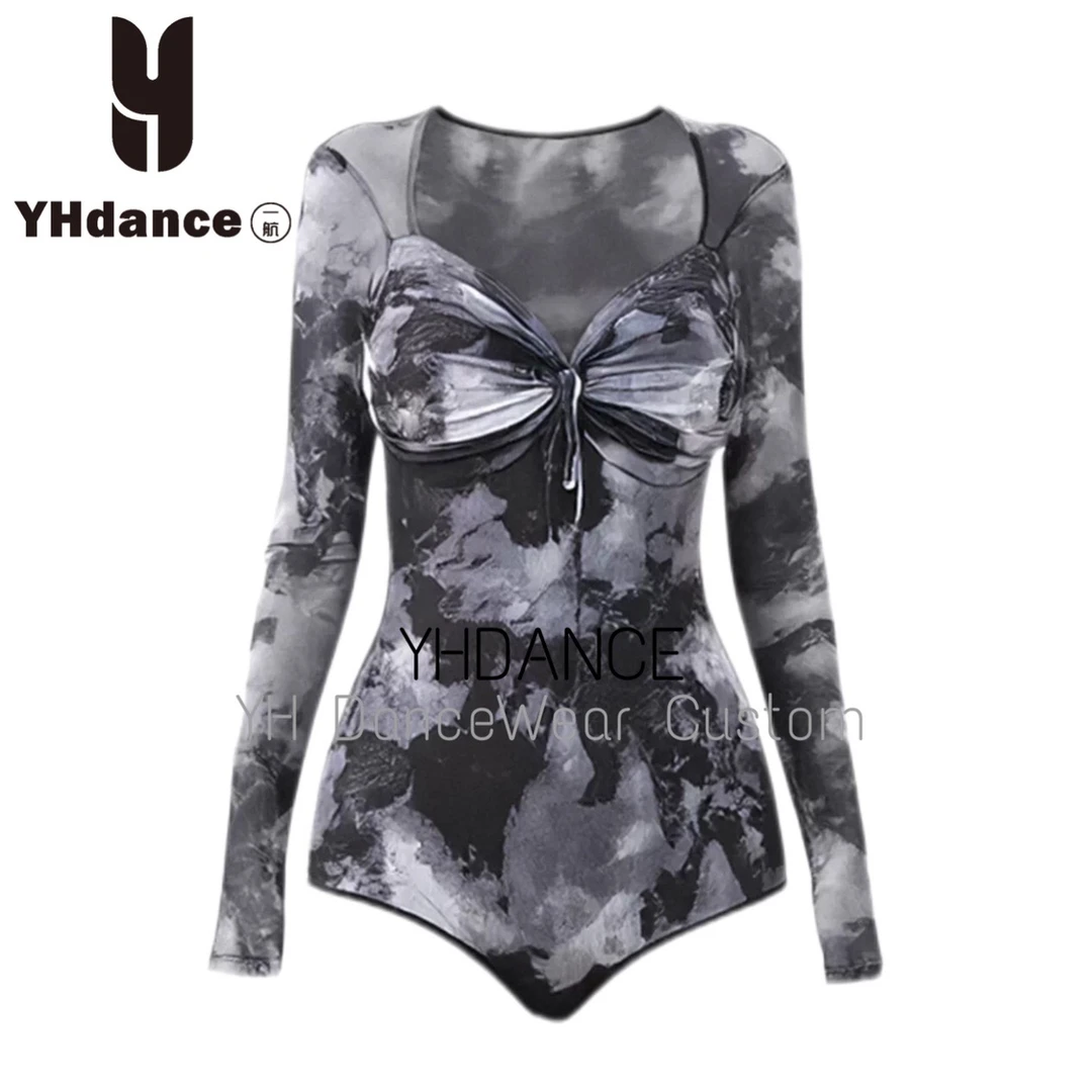 YHDANCE 国墨印花长袖拉丁舞上衣练功服女成人C311