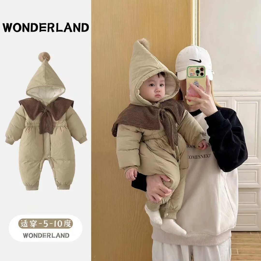 婴儿冬装加绒连体衣棉服加厚保暖男女宝宝外出服衣服哈衣冬季外出