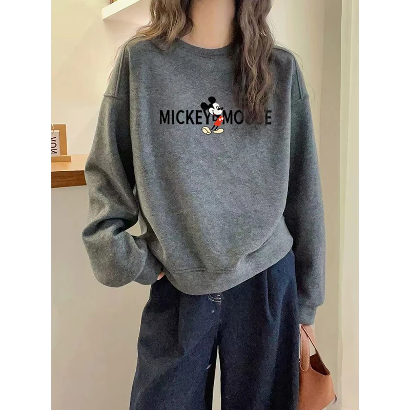 圆领卫衣女秋冬季2025年高级灰新款宽松显瘦加绒加厚百搭上衣外套