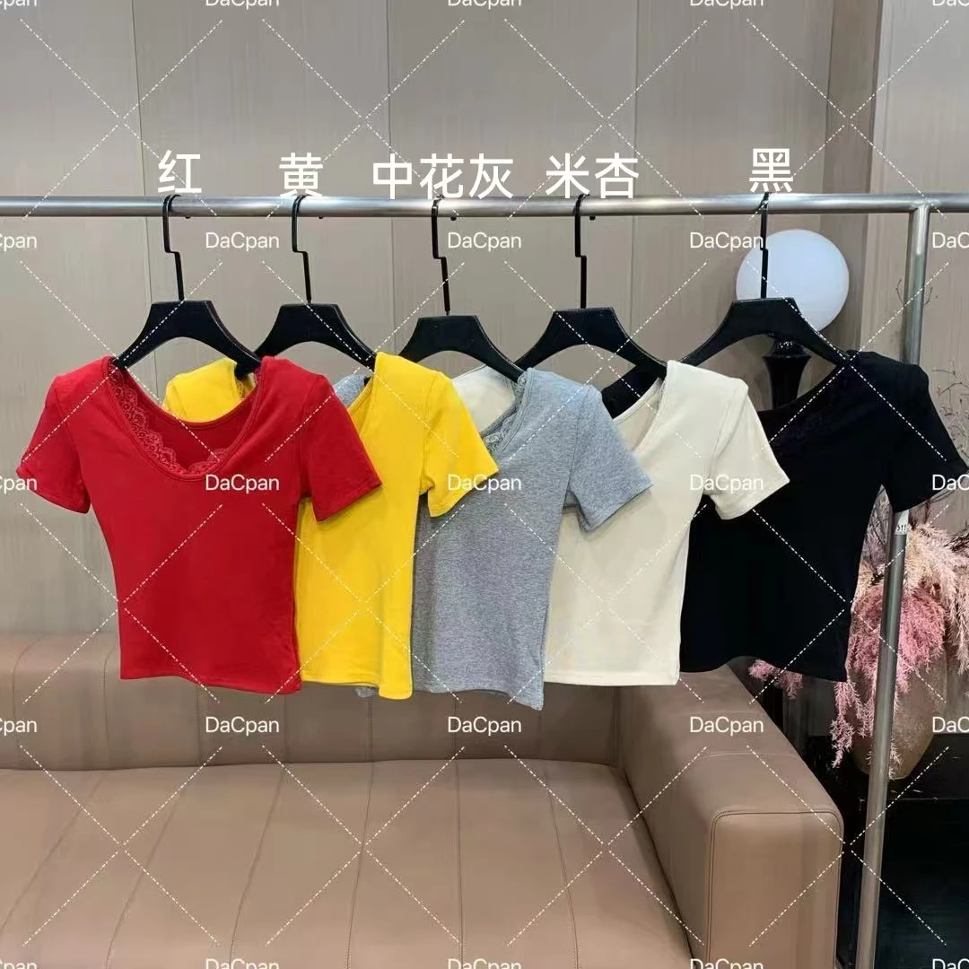 DACPAN-“万诱引力”蕾丝边V领上衣 垫肩可拆  2025/盼·PP 8175
