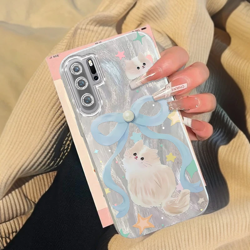 带镜头膜华为P30Pro手机壳羽纱蝴蝶结猫咪VOG-AL00全包p30pro仙女