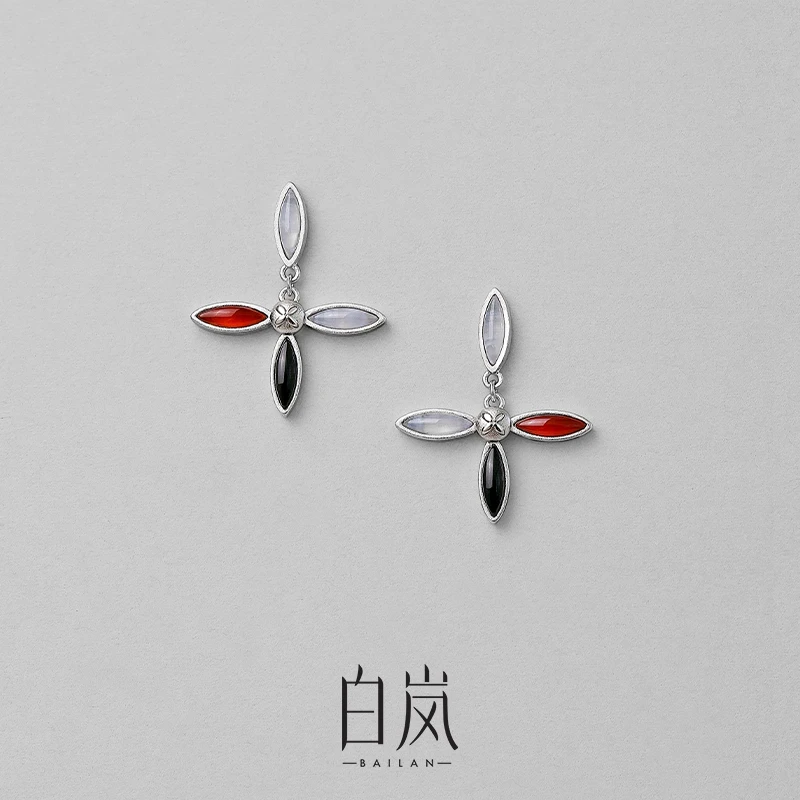 【7月上新】白岚厝色花砖耳钉玛瑙耳环耳饰女新款小众饰品ED4681
