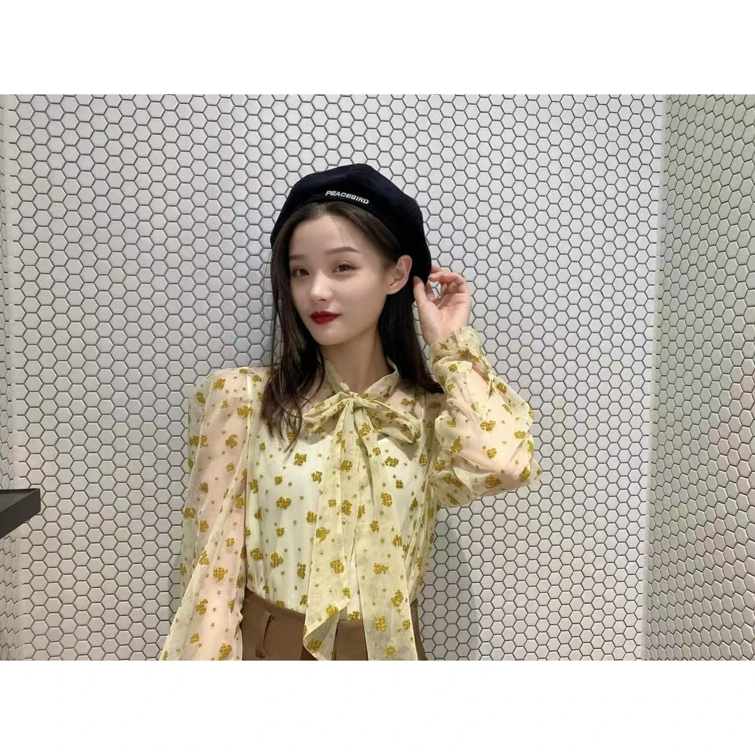 【0122】浪漫植绒网纱衬衫