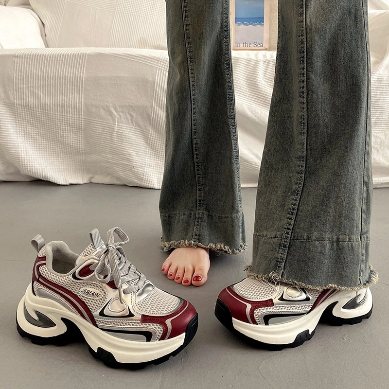 时尚拼色厚底老爹鞋女夏季小个子增高2025新款百搭欧货休闲运动鞋