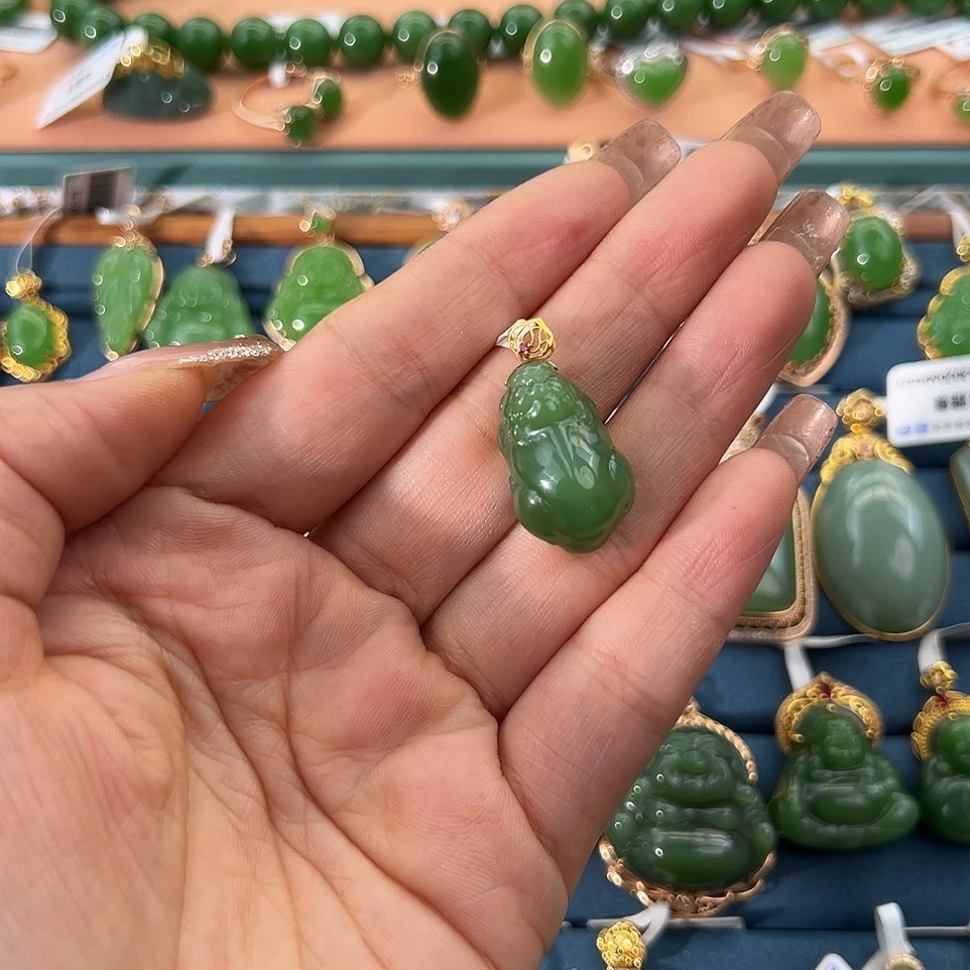 和田玉（碧玉）18K金镶嵌吊坠(不含链)