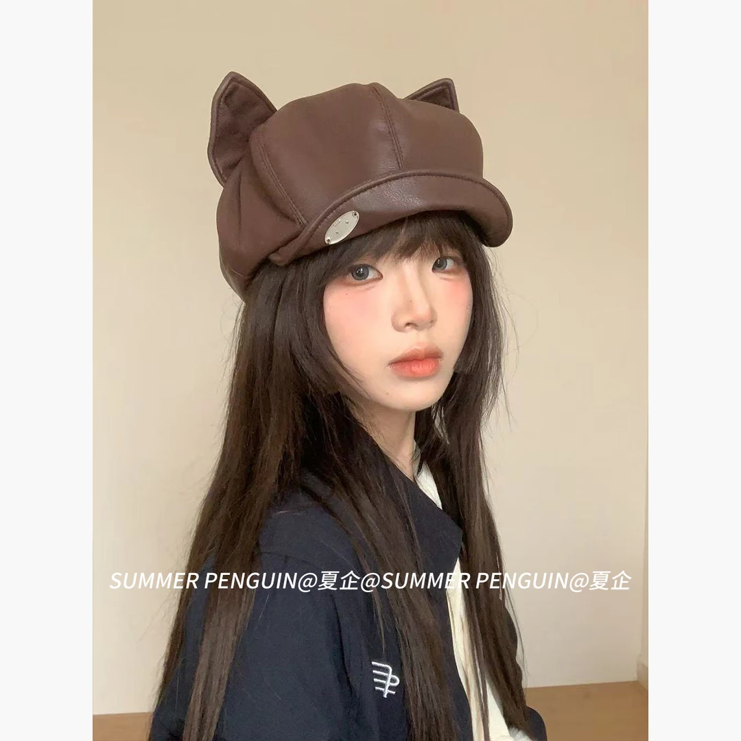 SUMMER PENGUIN美拉德风复古猫耳贝雷帽女秋冬季显脸小画家帽帽子
