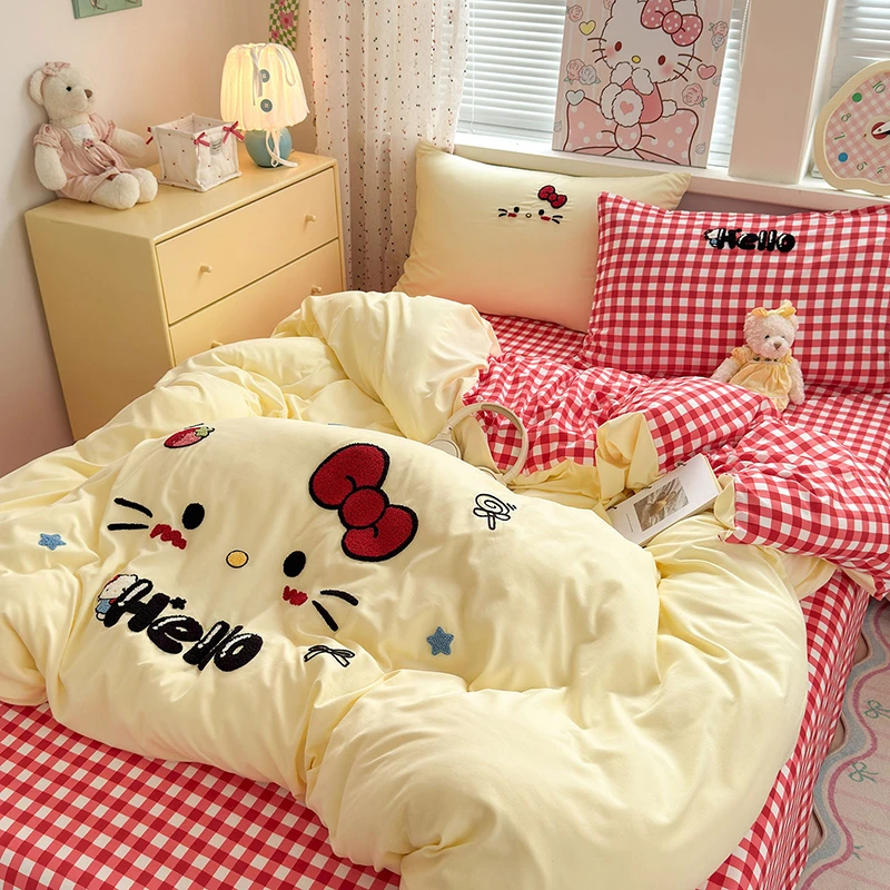 新款可爱毛巾绣印花双面四件套学生宿舍三件套单人床单被罩四季款