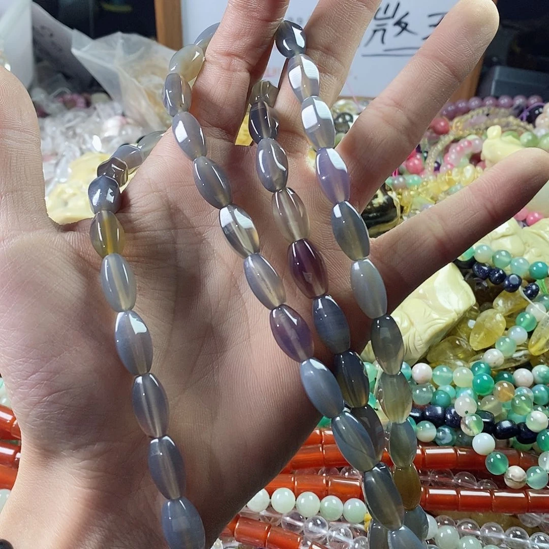 玛瑙/玉髓珠宝半成品未镶嵌一条8×15左右烟紫玛瑙桶珠A76