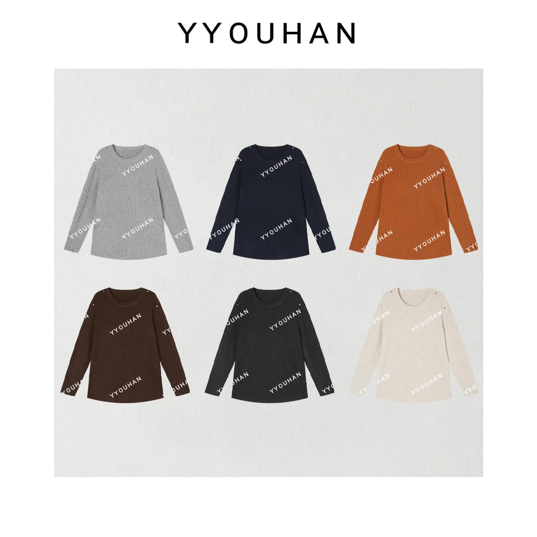 月月 2025秋冬新款【慵懒线团】针织毛针织衫铆钉圆领衫 2510C6831