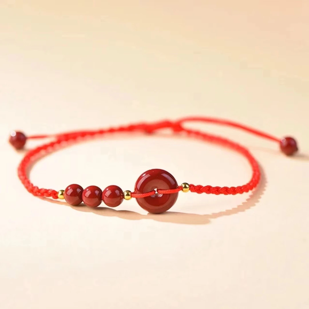 含辰砂工艺品朱砂紫金砂平安扣手链编织脚链纯手工红绳本命年男女