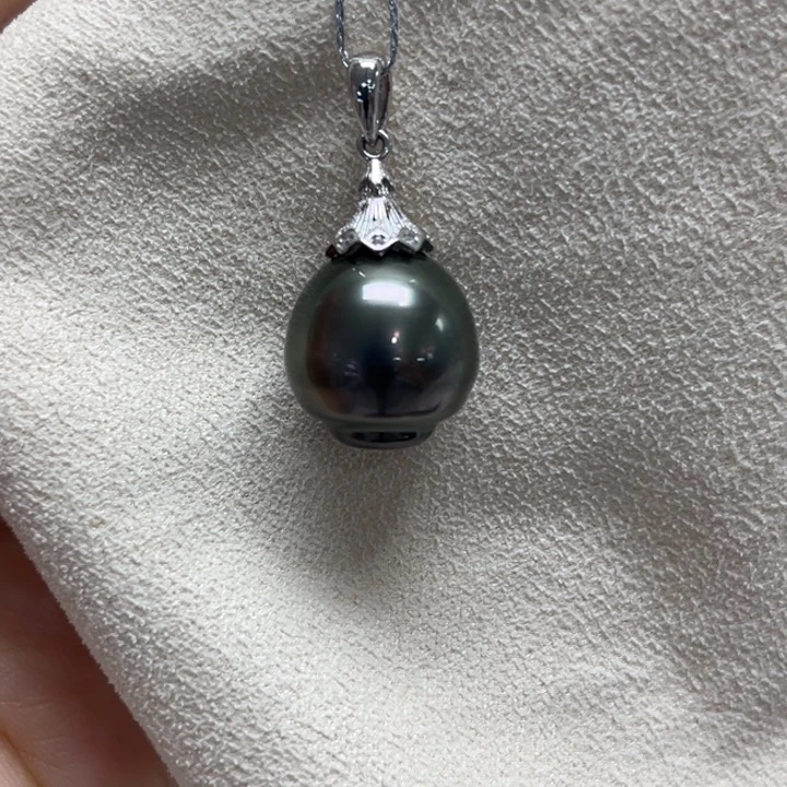 银S925镶嵌吊坠(不含链)海水珍珠14-15mm14号