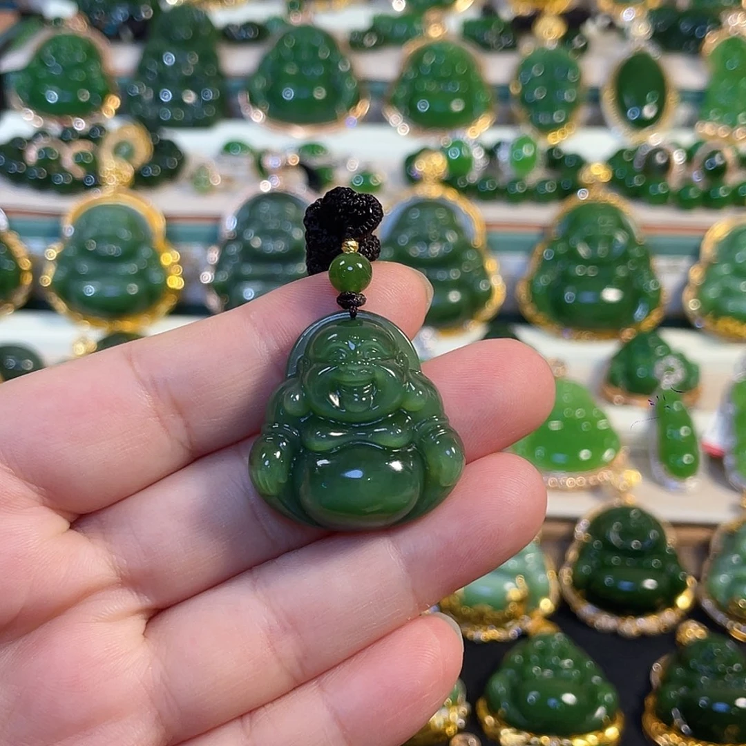 和田玉（碧玉）18K金镶嵌颈饰猫眼佛公30