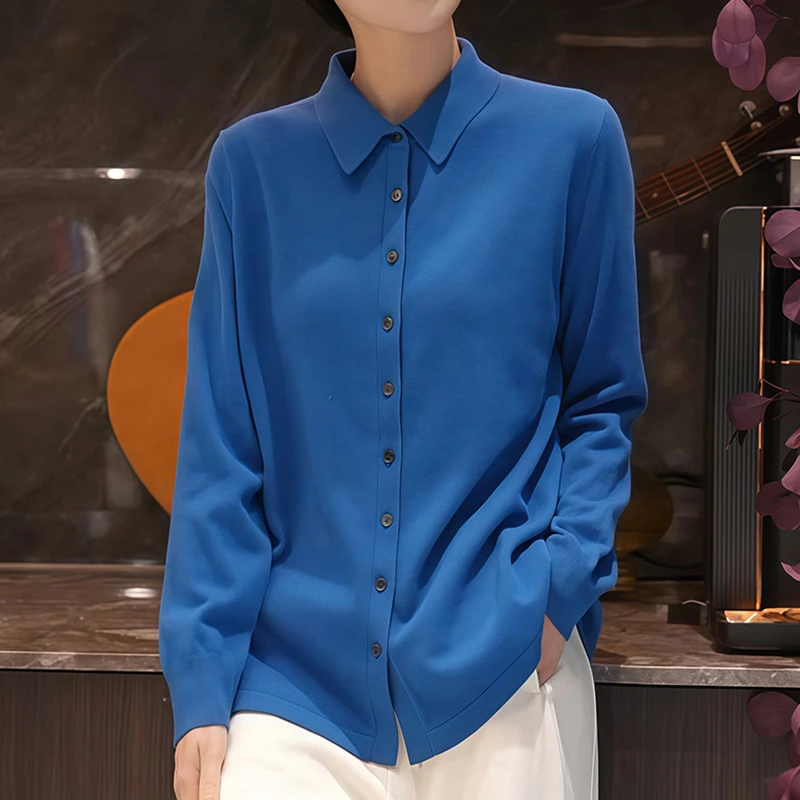 M903法式时尚温柔纯色翻领针织衫