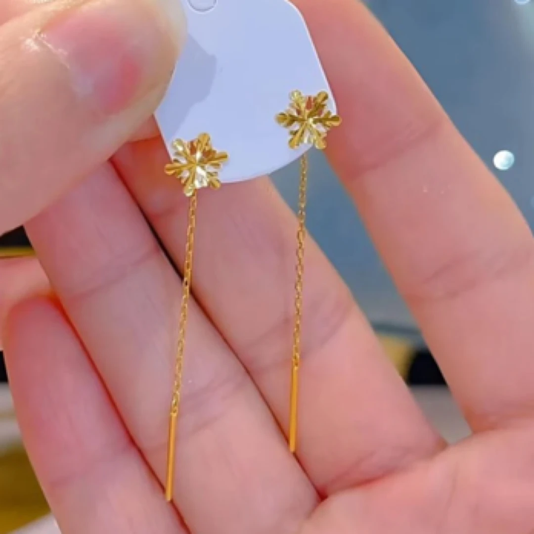 铜合金耳饰 金色雪花耳线小众轻奢质感百搭精致甜美超仙简约