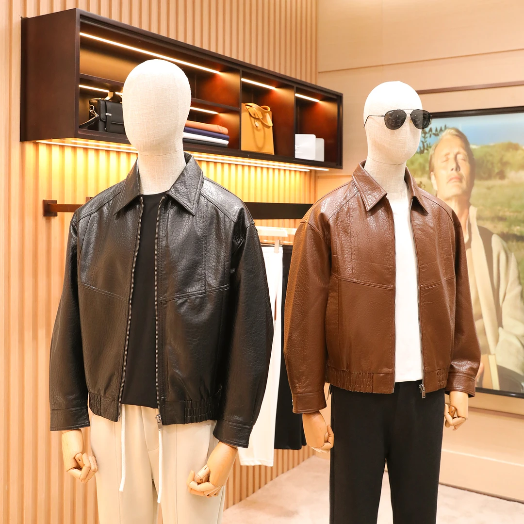 美式风2025秋季新款男士商务休闲鳄鱼皮纹PU皮翻领夹克外套潮1452