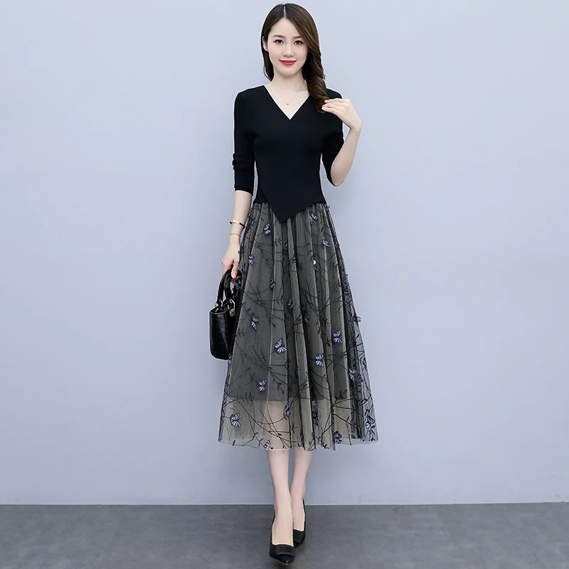 名媛气质中长款收腰显瘦大摆碎花连衣裙女春季小个子妈妈气质修身