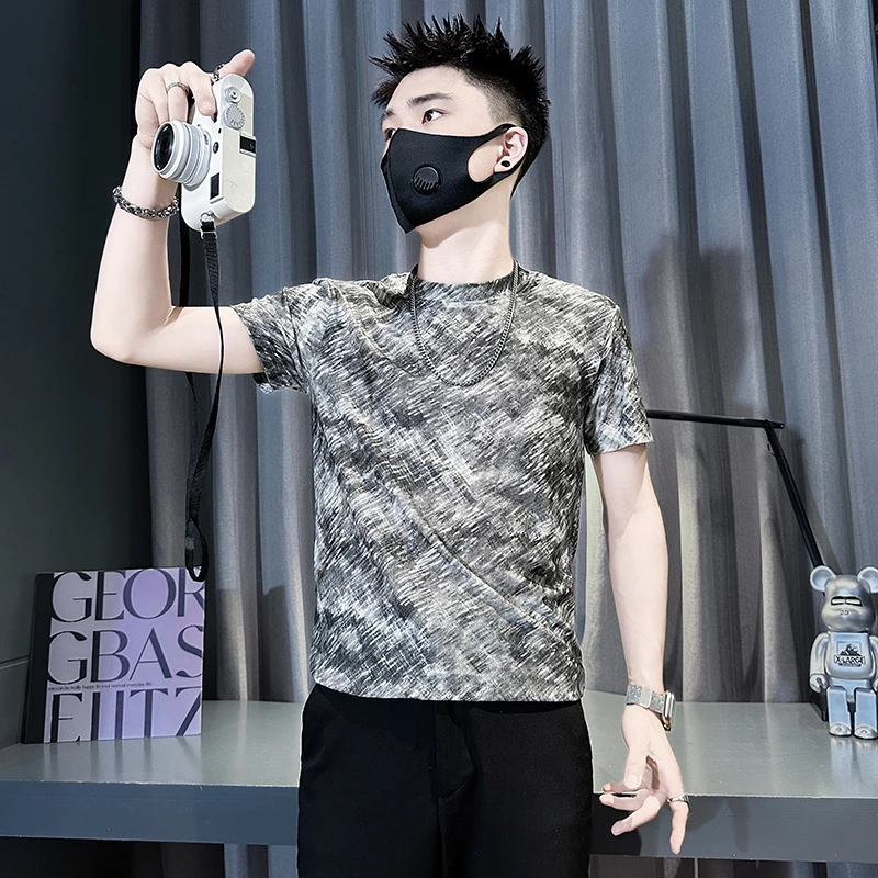 烫钻提花短袖t恤男士夏季2025新款高档网红洋气炸街男装半袖上衣
