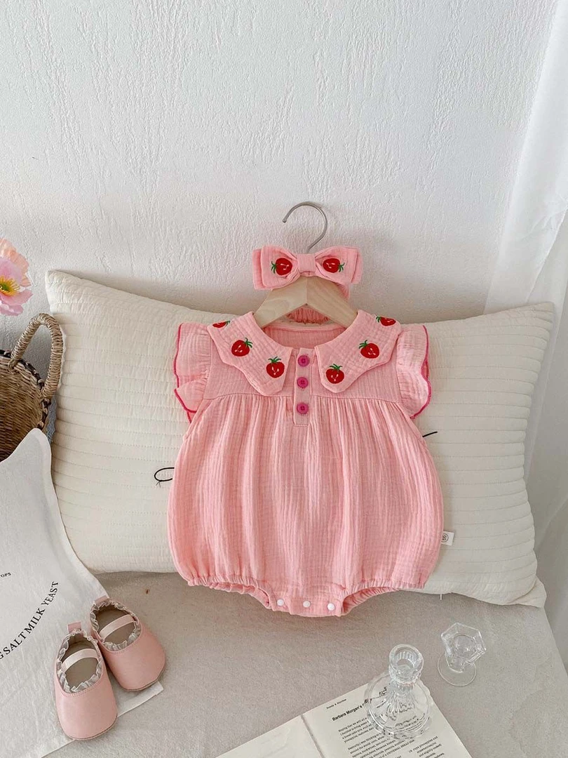 婴儿包屁衣a类女童夏新款连体衣新生宝宝外穿三角哈衣爬服送发带