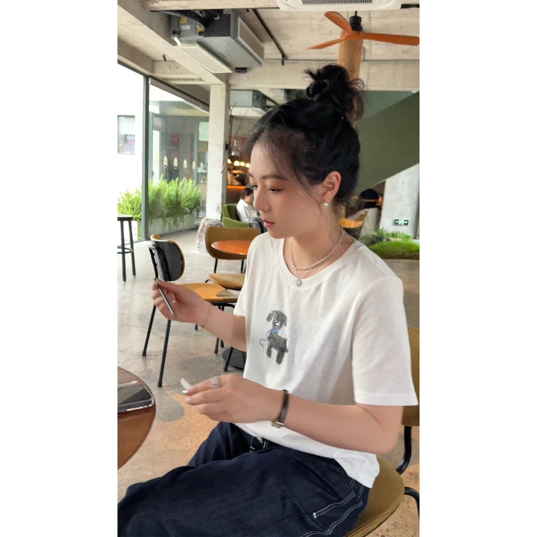 苏安家｜“潦草小狗”自带冰凉感 夏日薄款冰瓷雪花棉短袖T恤