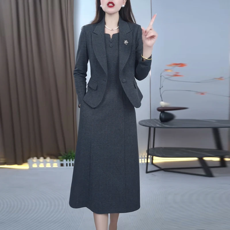 高端时尚连衣裙套装女2025秋季新款中年妈妈气质显瘦百搭两件套裙