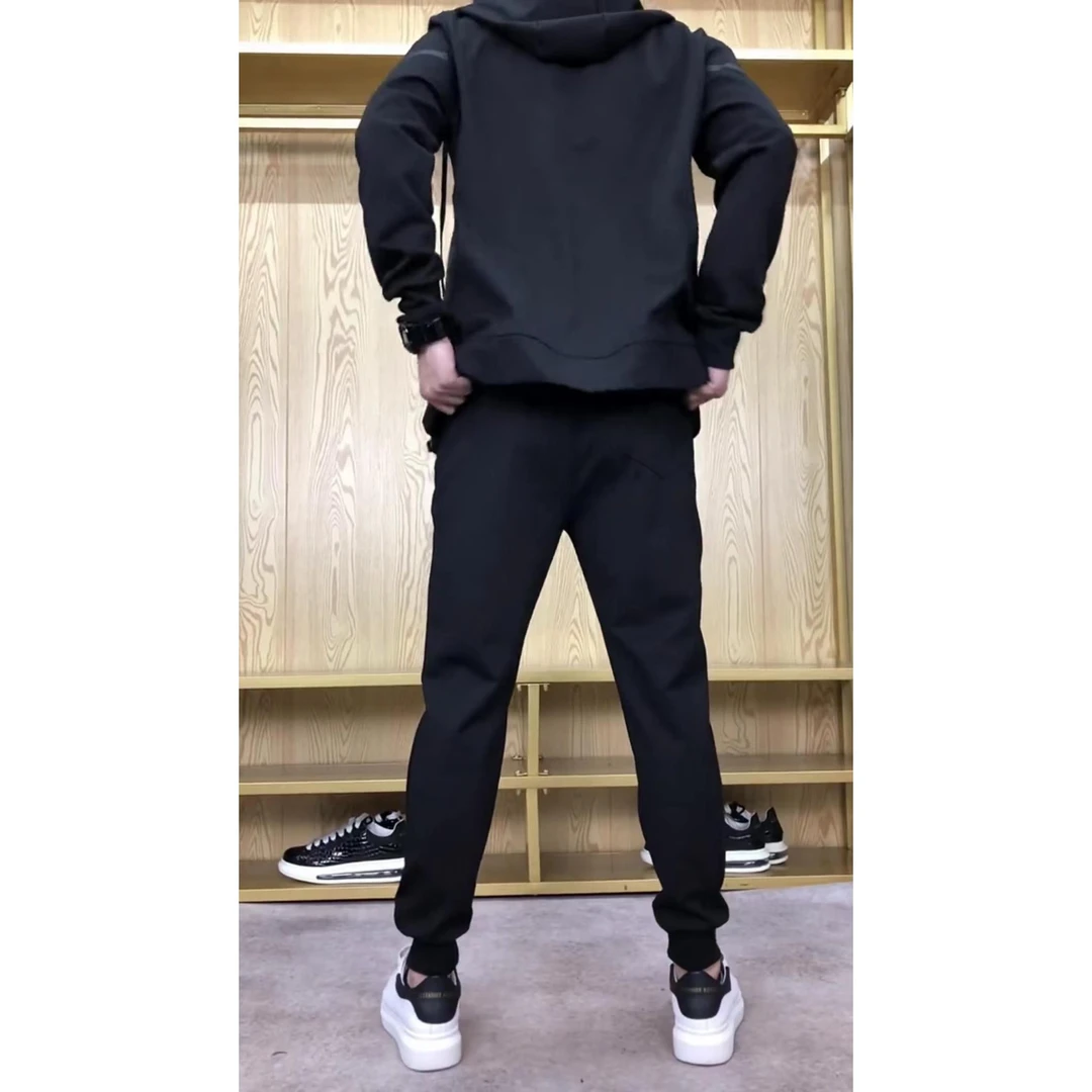 VALVOELITE春秋连帽外套男士运动服潮牌加绒运动三件套装卫衣长裤