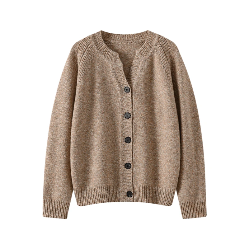 禾家高定款100羊毛 V领宽松加厚纯羊毛开衫外套2422