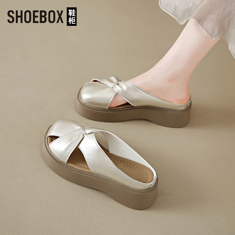 达芙妮集团旗下厚底半拖鞋女2025夏外穿懒人一脚蹬凉拖鞋百搭拖鞋