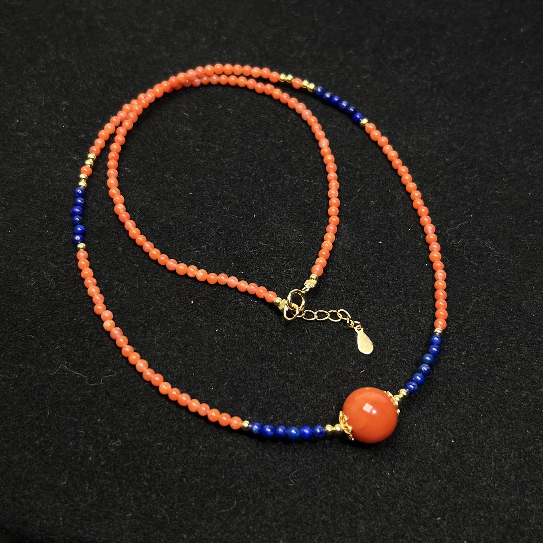 南红青金小米锁骨链 KT24030241