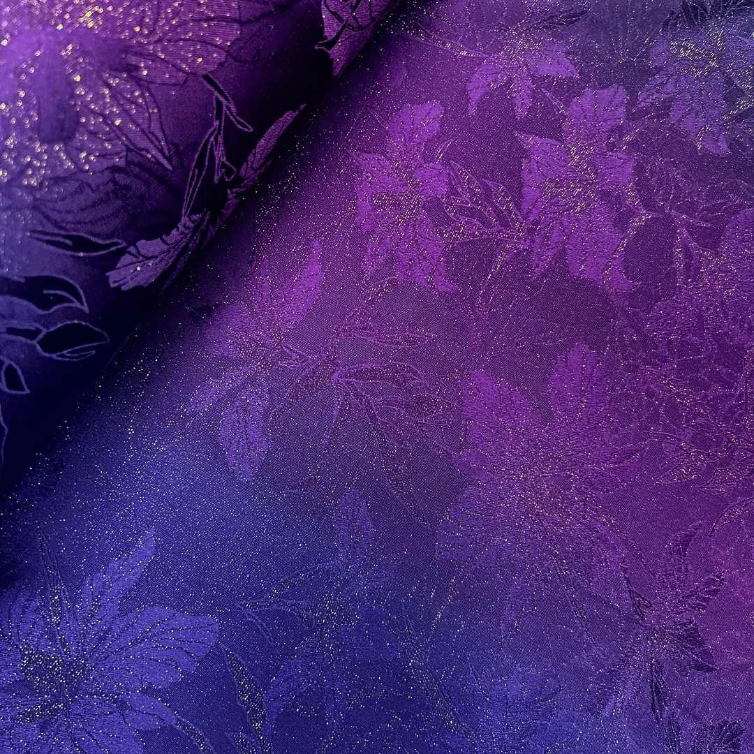 【楚娇】48-手绘渐变紫红织金鸢尾花  百分百桑蚕丝 70门幅手绘正绢