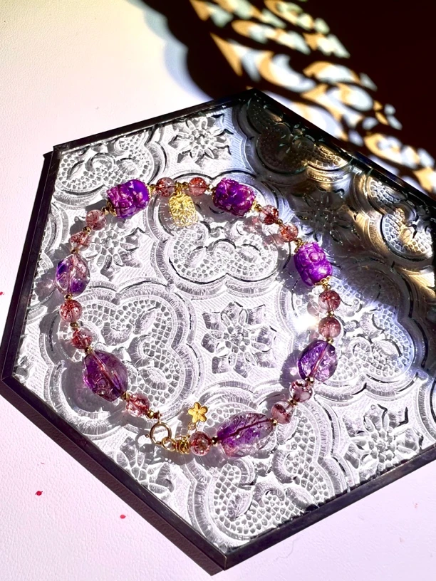 舒俱来貔貅搭紫超随形手链