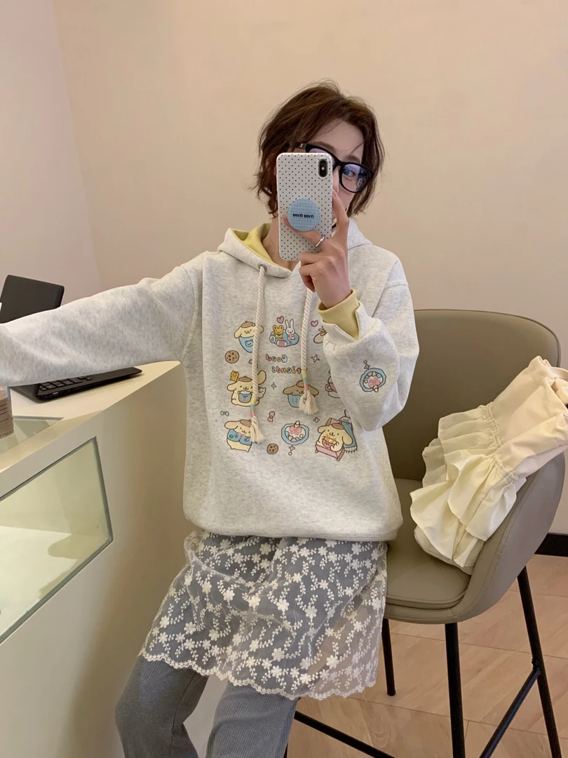春款黄油小狗刺绣连帽卫衣