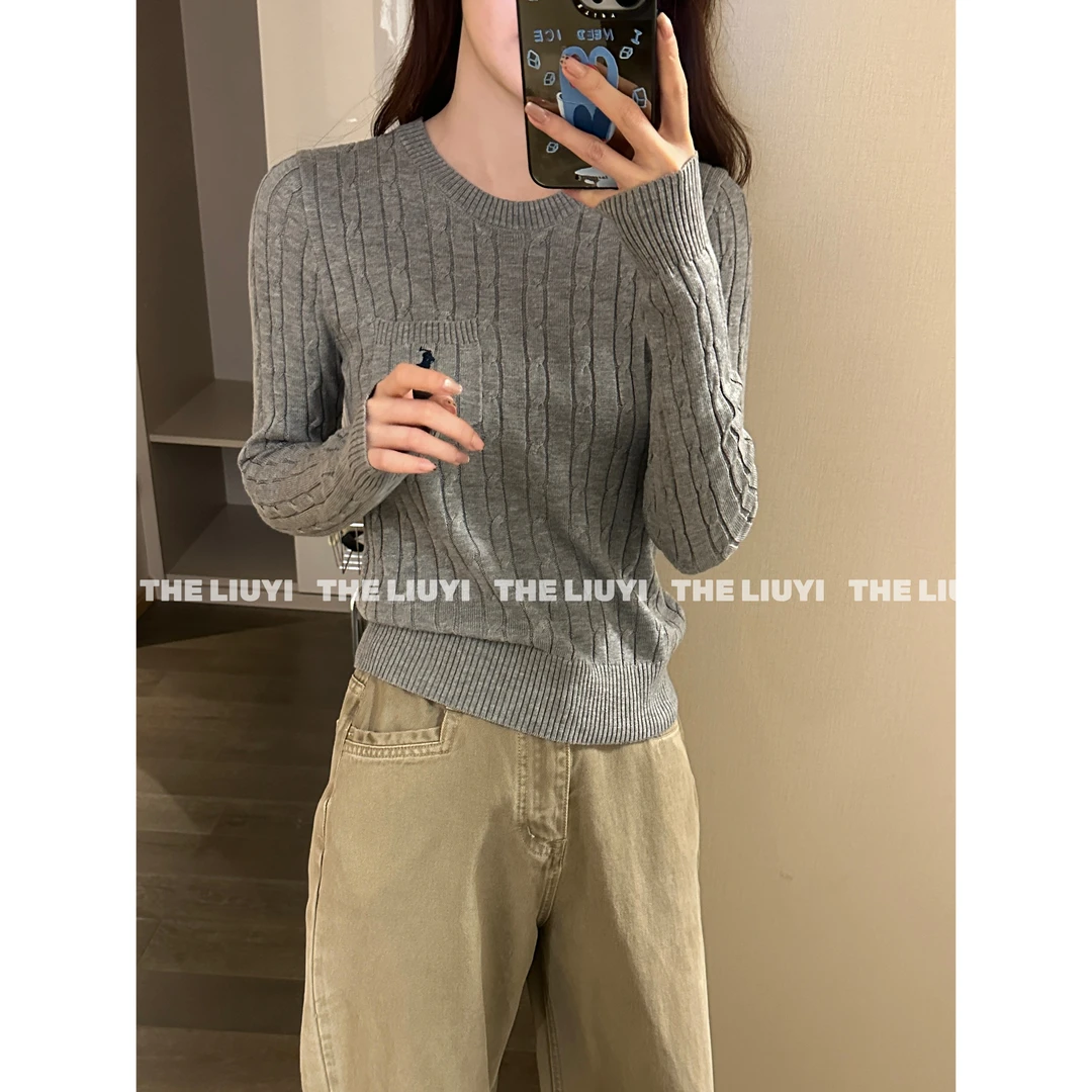 【LIUYI】新款口袋刺绣羊毛复古麻花毛衣58131