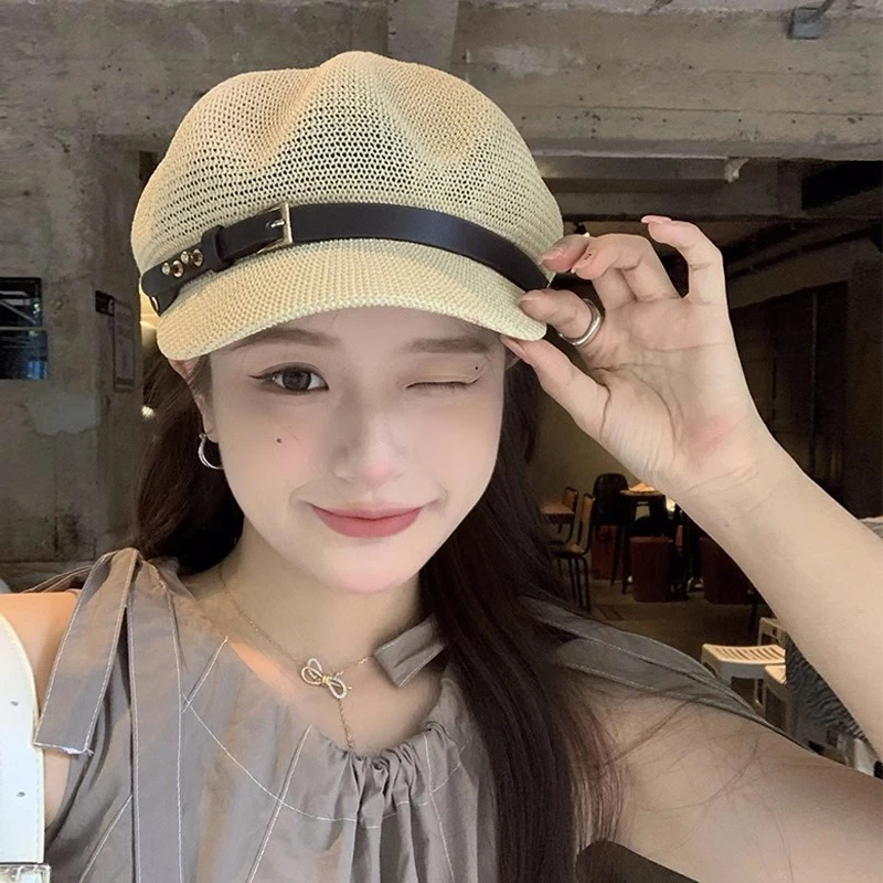日本春夏季遮阳帽防晒帽女韩版百搭鸭舌帽子沙滩草帽潮日系八角帽