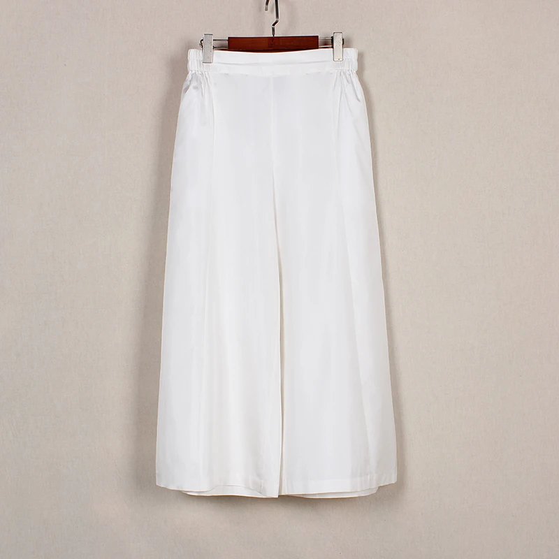 【清逸】复古新中式纯手工桑蚕丝时尚阔腿女士裤子白色