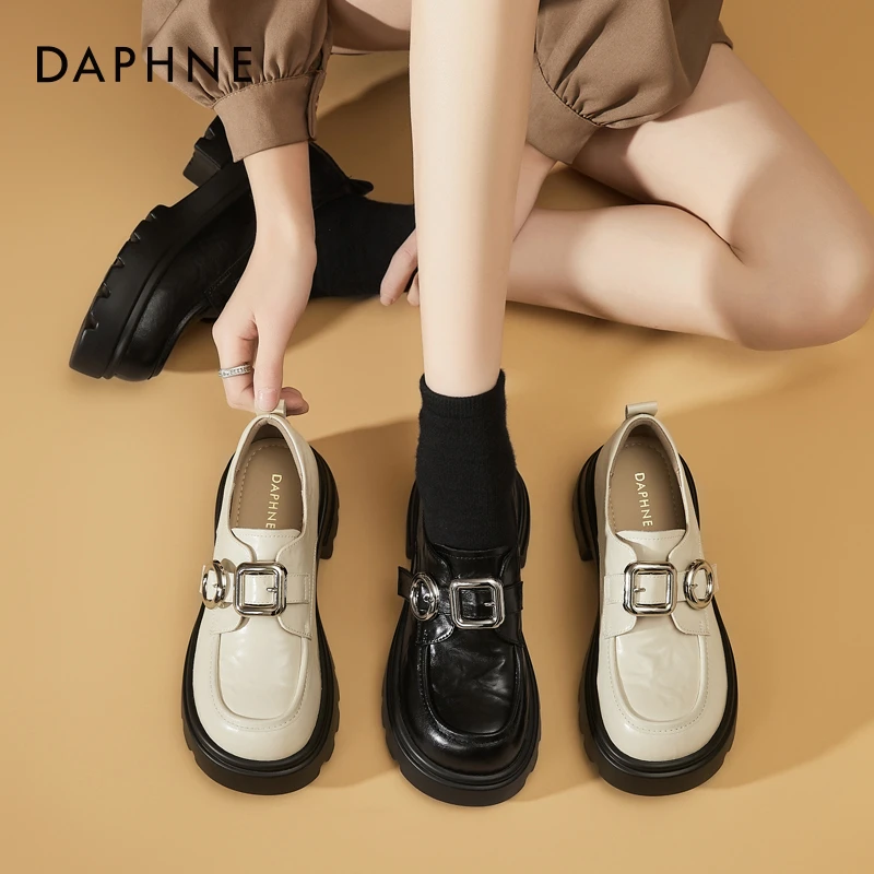 达芙妮厚底乐福单鞋女新款秋复古英伦风配裙子增高jk小皮鞋乐福鞋