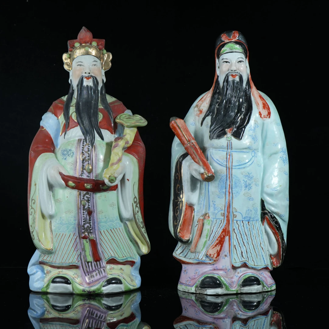 lot14881 5090 民国 粉彩福禄寿瓷塑一套 H：38