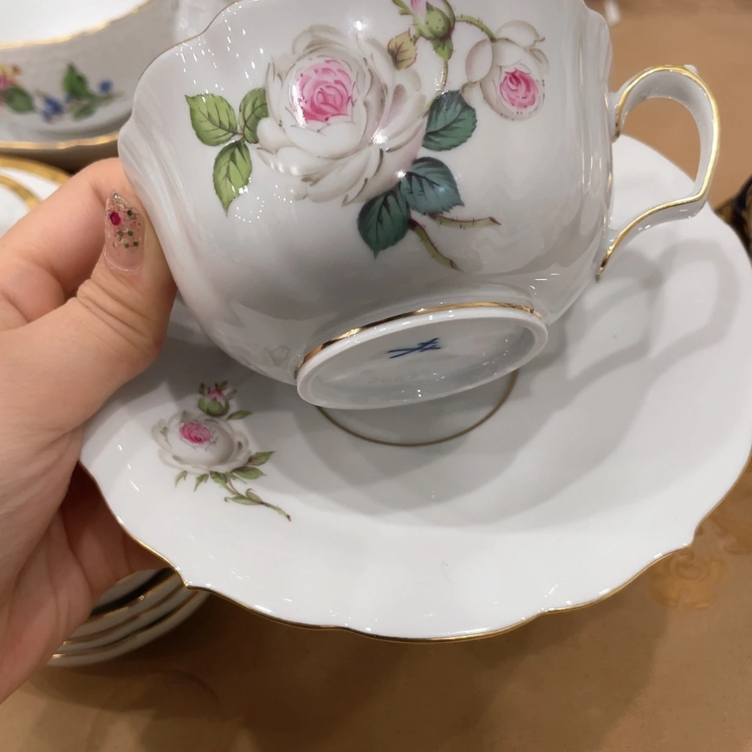 瓷片新品白玫瑰红茶杯