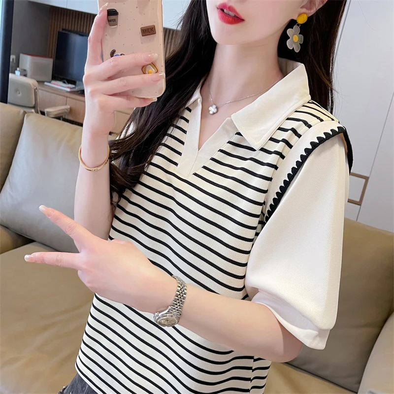 2025夏季小众新款条纹POLO女装T恤设计感小个子短袖上衣打底衫ins