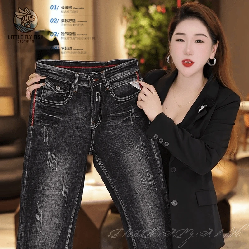 休闲新款复古水洗烟灰色黑色牛仔裤男修身直筒弹力小脚2025裤子