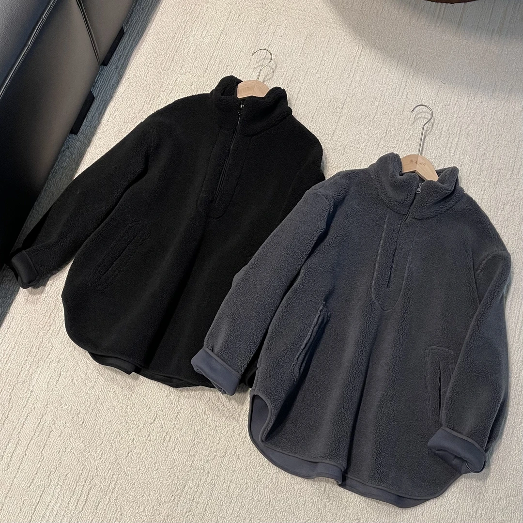 B11207冬季新款时尚宽松洋气纯色加绒半拉链立领卫衣