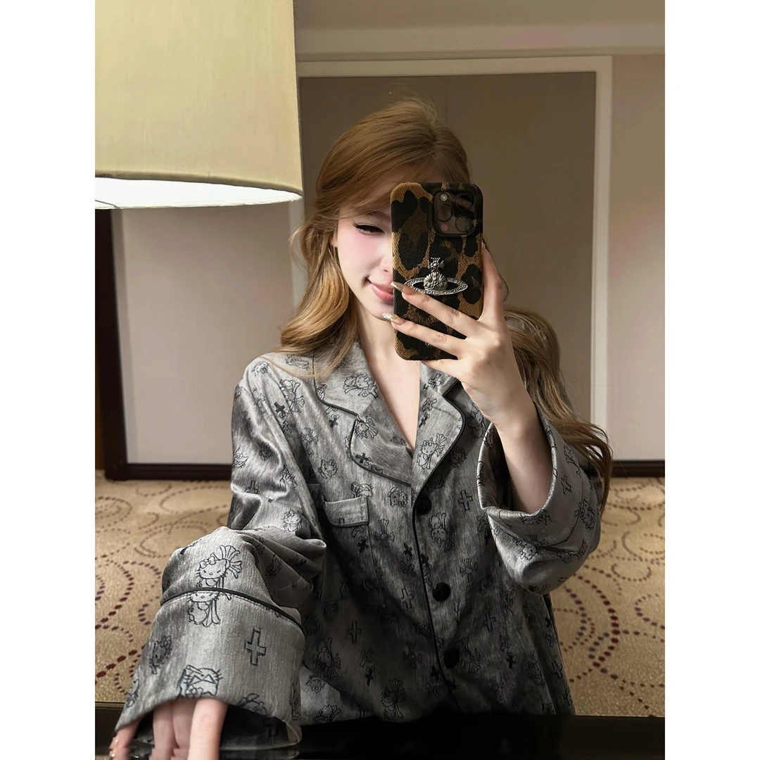 恶魔凯蒂猫德绒可爱睡衣女秋冬2025新款加绒加厚家居服大码套装